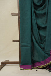 Teal Green Bengal Cotton Saree With Lace - SRTGBCSWL03