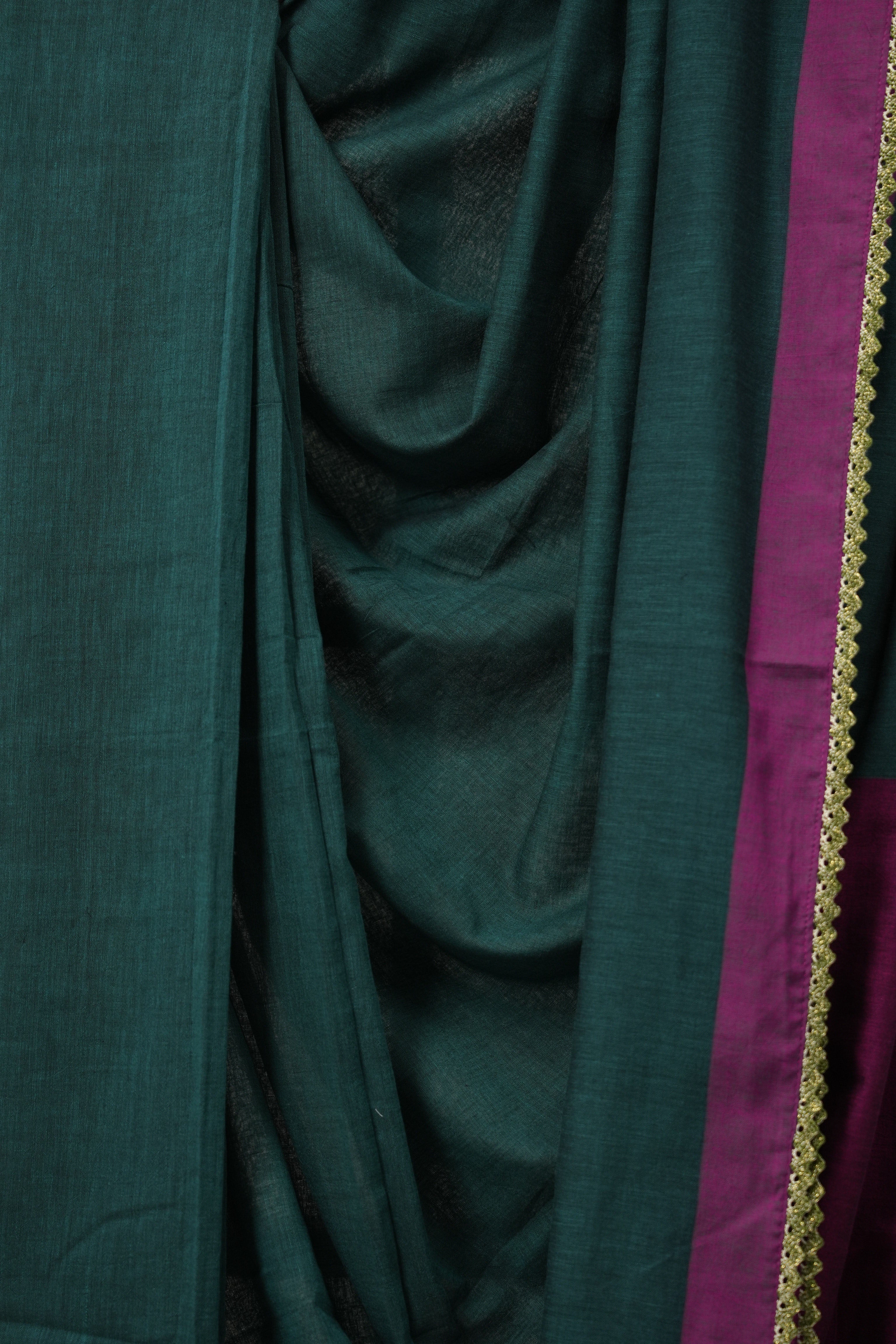 Teal Green Bengal Cotton Saree With Lace - SRTGBCSWL03