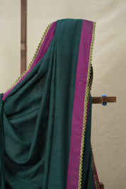 Teal Green Bengal Cotton Saree With Lace - SRTGBCSWL03