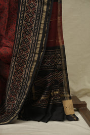 Maroon HBP Cotton Silk Saree With Chanderi Border - SRMCSS1779