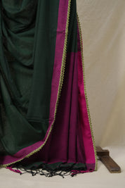 Bottle Green Bengal Cotton Saree With Lace - SRBGBCSL02