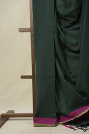 Bottle Green Bengal Cotton Saree With Lace - SRBGBCSL02