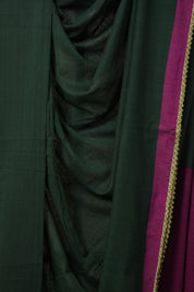 Bottle Green Bengal Cotton Saree With Lace - SRBGBCSL02