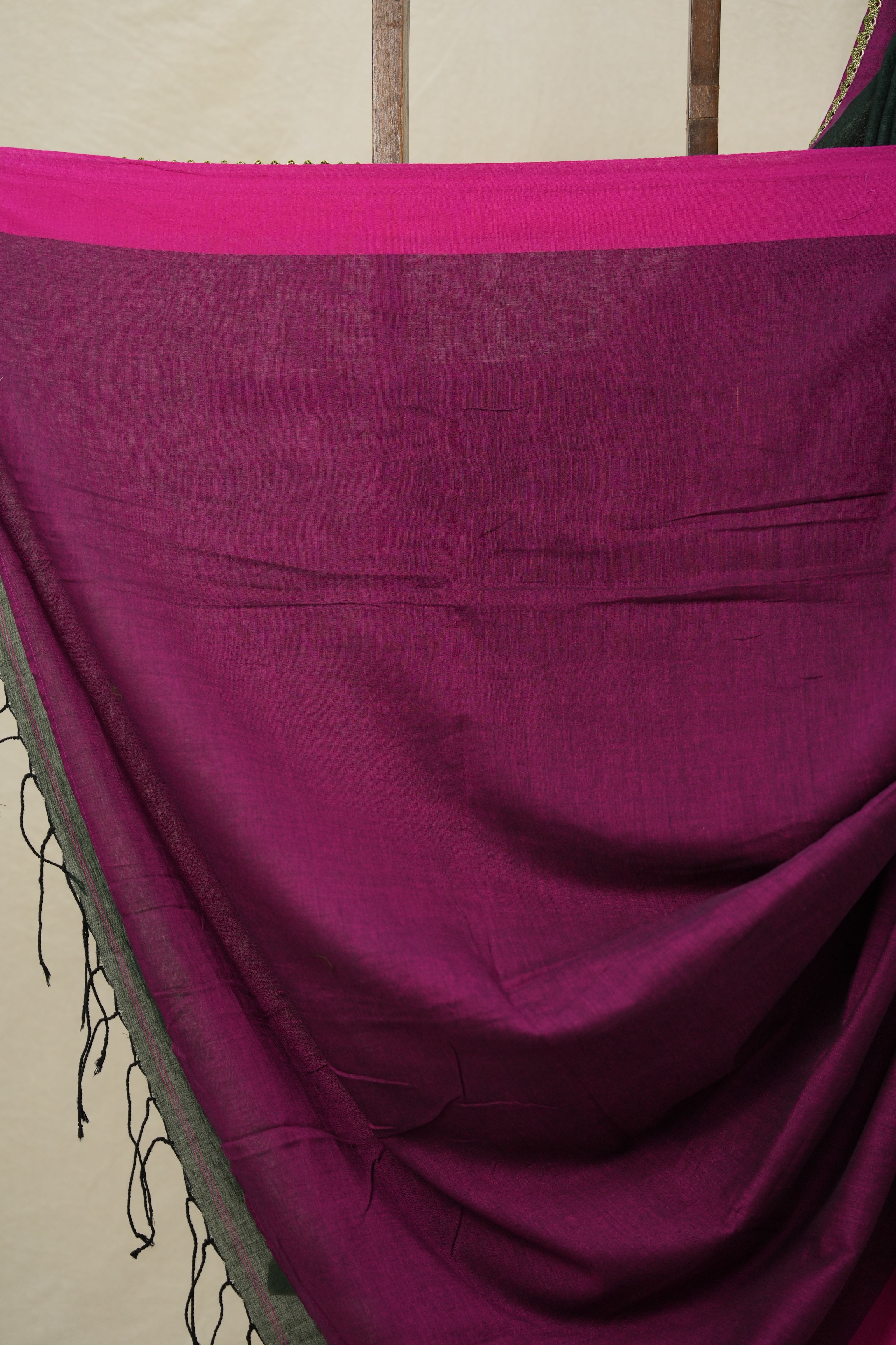 Bottle Green Bengal Cotton Saree With Lace - SRBGBCSL02