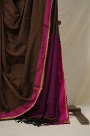 Coffee Brown Bengal Cotton Saree With Lace - SRCBBCSL01