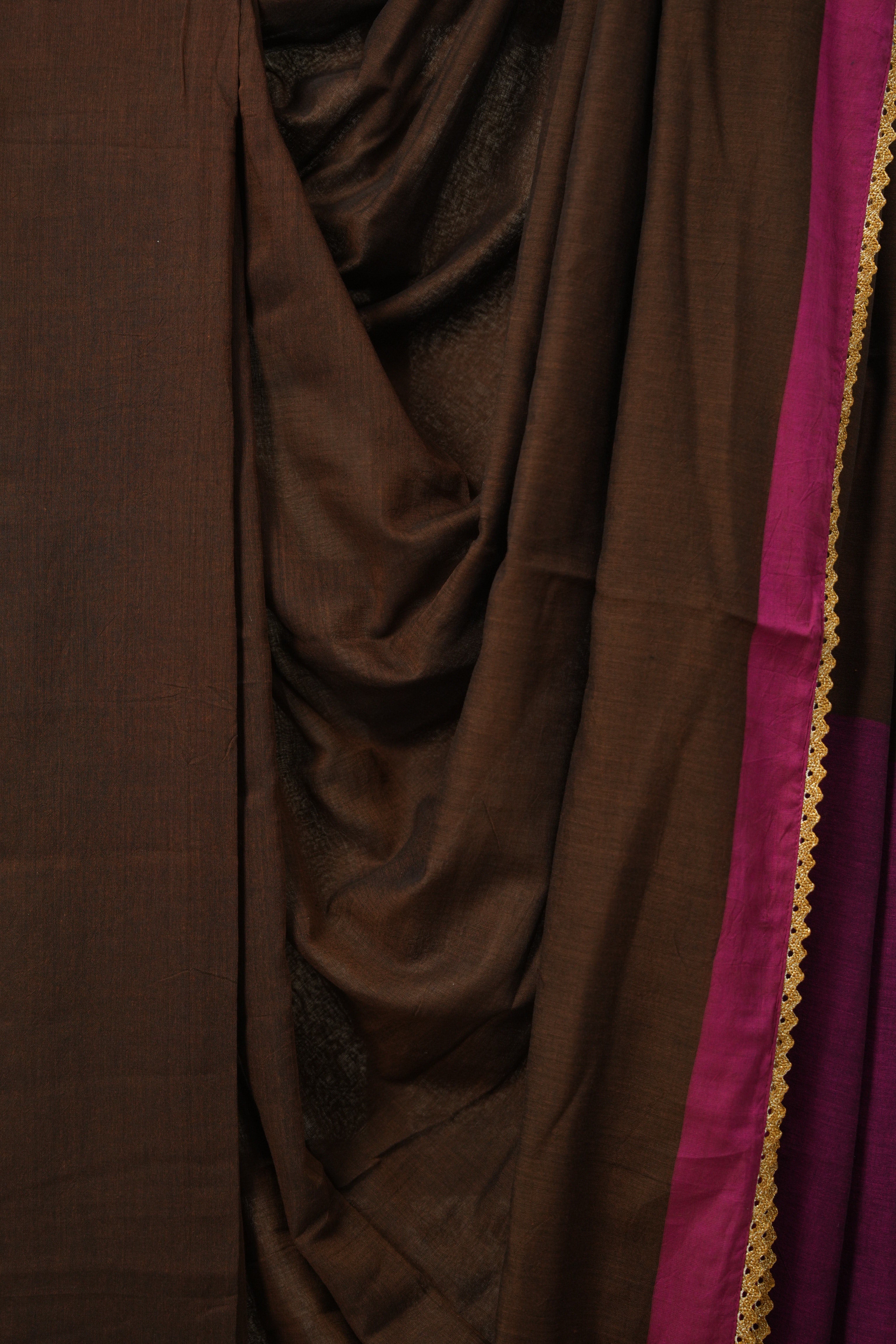 Coffee Brown Bengal Cotton Saree With Lace - SRCBBCSL01