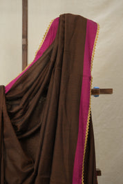 Coffee Brown Bengal Cotton Saree With Lace - SRCBBCSL01