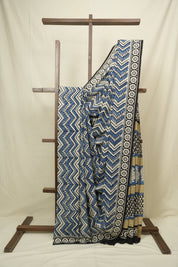 White Blue HBP Cotton Saree - SRWBCS3419