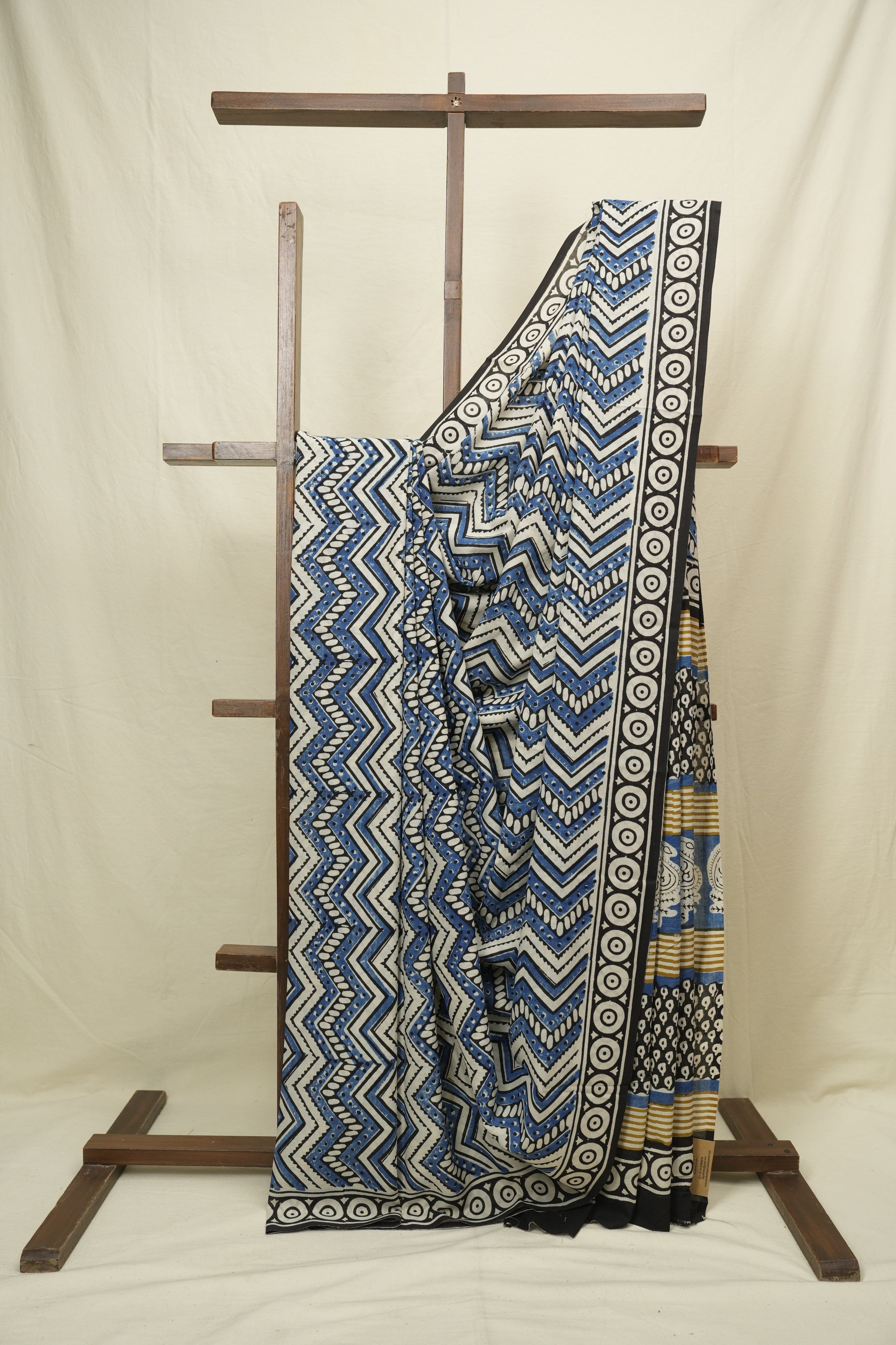 White Blue HBP Cotton Saree - SRWBCS3419