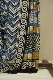 White Blue HBP Cotton Saree - SRWBCS3419