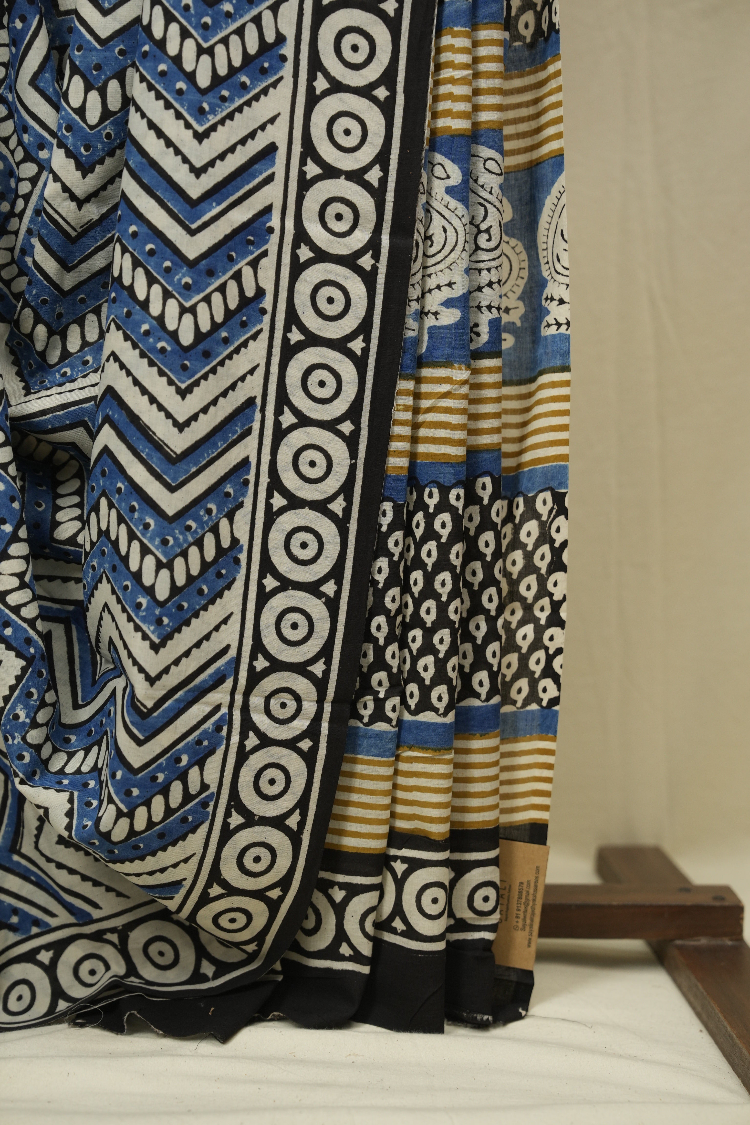 White Blue HBP Cotton Saree - SRWBCS3419
