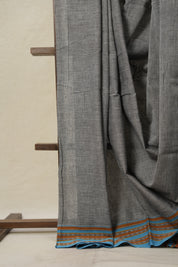 Grey Plain Cotton Patteda Anchu Saree With Gomi Border - SRGPAS302