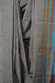Grey Plain Cotton Patteda Anchu Saree With Gomi Border - SRGPAS302