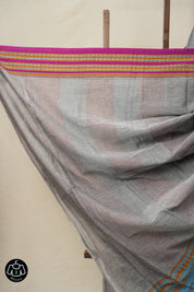 Grey Plain Cotton Patteda Anchu Saree With Gomi Border - SRGPAS302