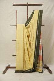Pastel Yellow Plain Cotton Patteda Anchu Saree - SRPYPAS350