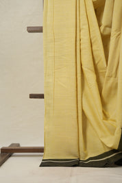 Pastel Yellow Plain Cotton Patteda Anchu Saree - SRPYPAS350