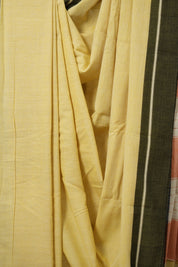 Pastel Yellow Plain Cotton Patteda Anchu Saree - SRPYPAS350