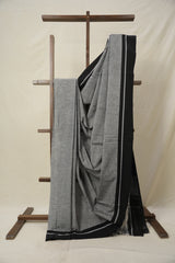 Grey Plain Cotton Patteda Anchu Saree - SRGPAS337