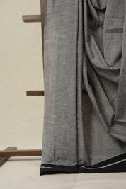 Grey Plain Cotton Patteda Anchu Saree - SRGPAS337
