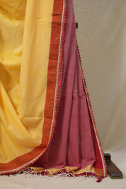 Yellow Bengal Cotton Saree With Lace - SRYBCSWL13