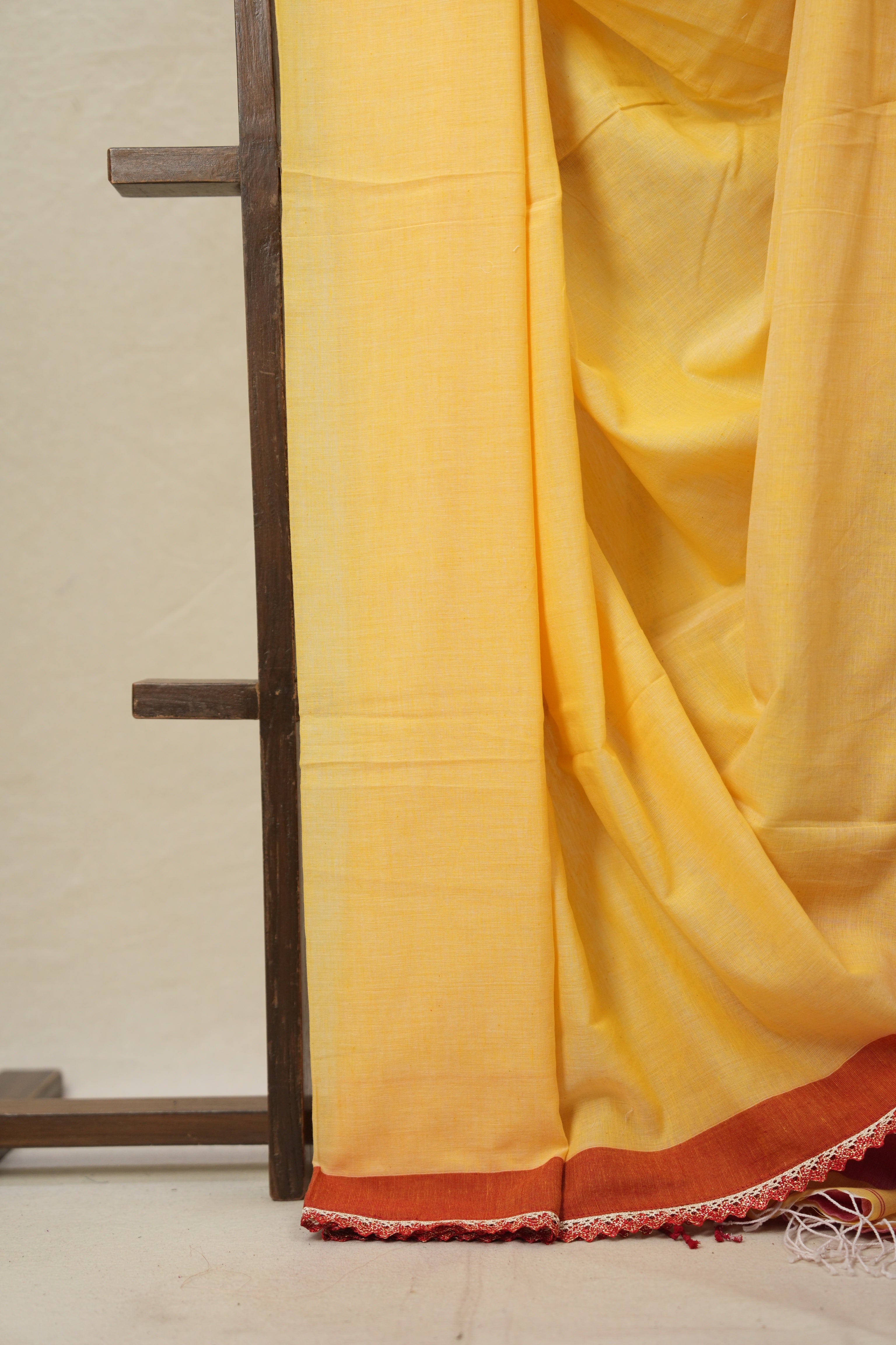 Yellow Bengal Cotton Saree With Lace - SRYBCSWL13