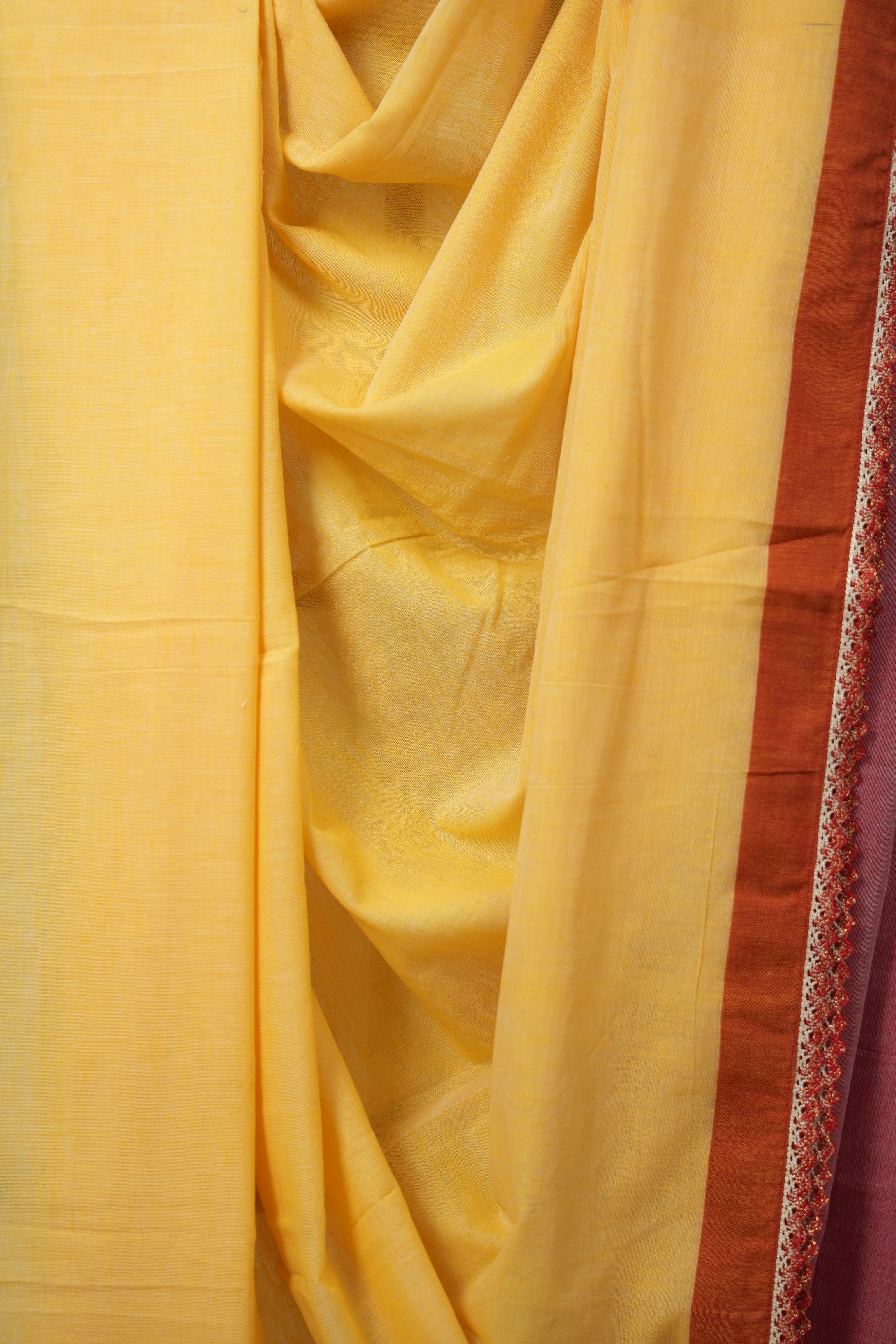 Yellow Bengal Cotton Saree With Lace - SRYBCSWL13