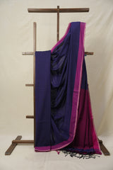 Royal Blue Bengal Cotton Saree With Lace - SRRBBCSWL14