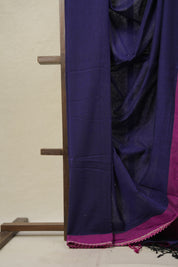 Royal Blue Bengal Cotton Saree With Lace - SRRBBCSWL14