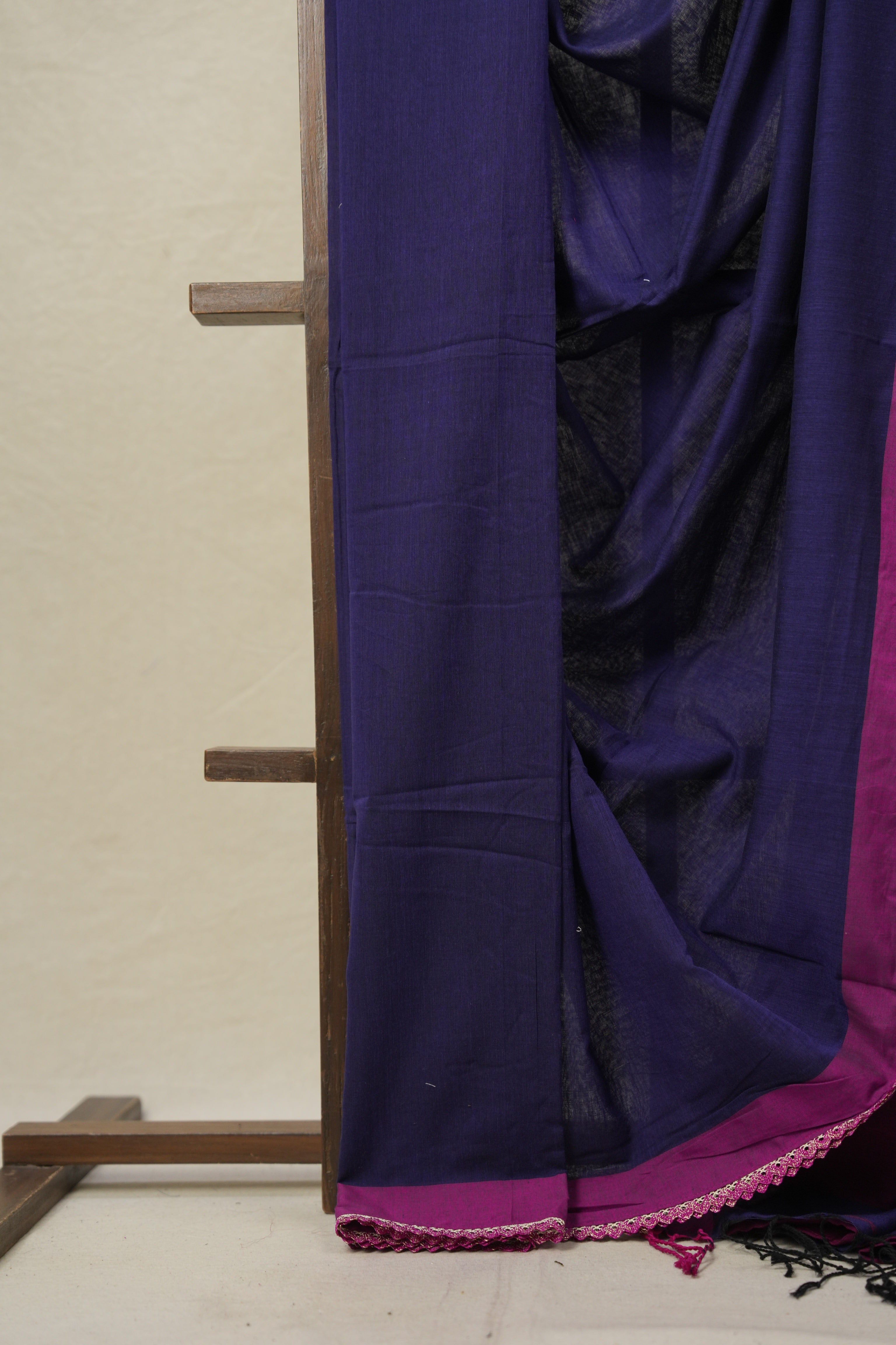 Royal Blue Bengal Cotton Saree With Lace - SRRBBCSWL14