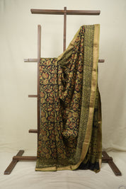 Black HBP Cotton Silk Saree With Maheshwari Border - SRBCSS1812