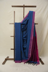 Nevy Blue Bengal Cotton Saree With Lace - SRTBBCSWL12