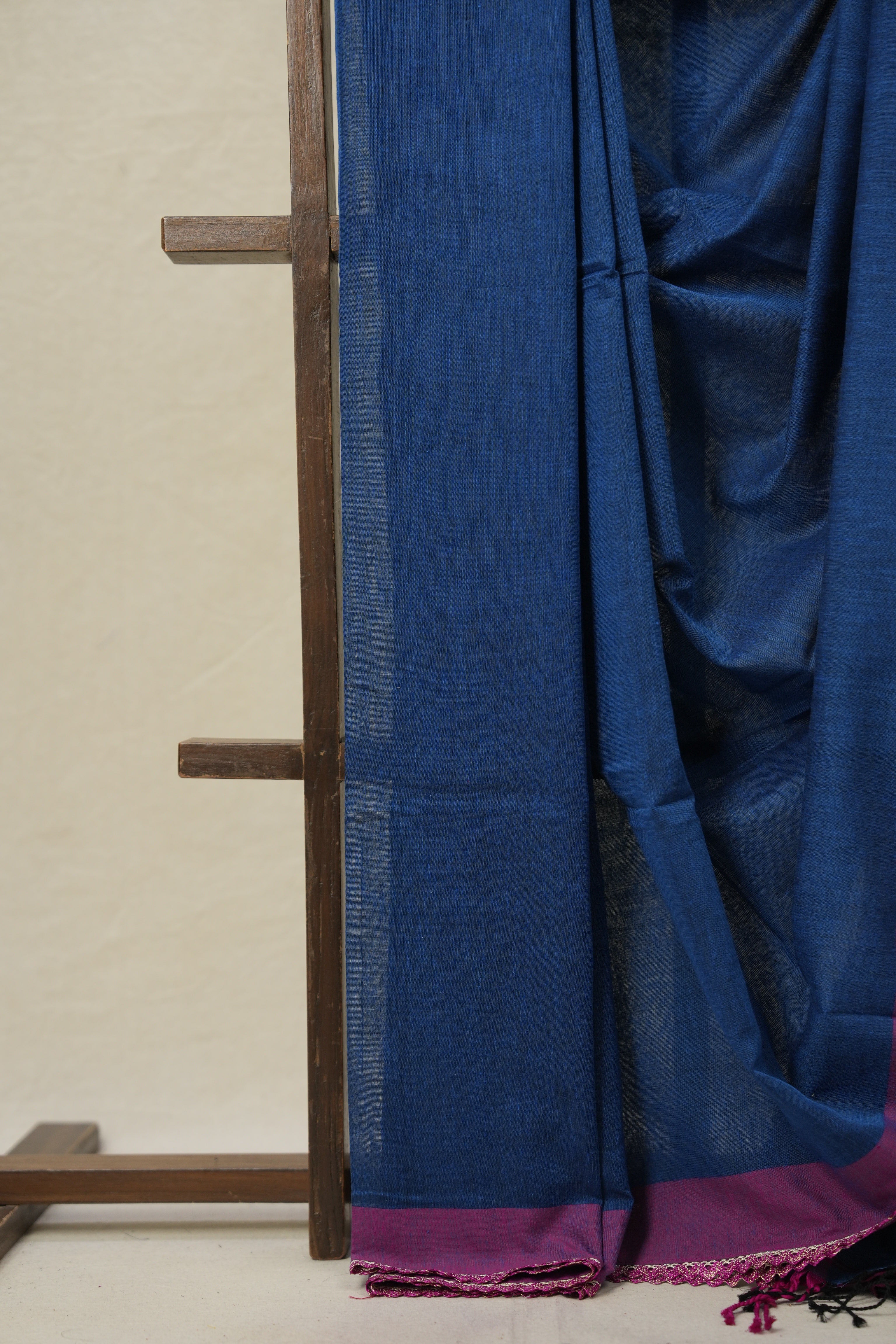 Nevy Blue Bengal Cotton Saree With Lace - SRTBBCSWL12