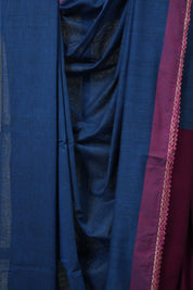 Nevy Blue Bengal Cotton Saree With Lace - SRTBBCSWL12