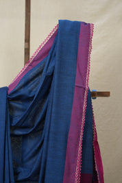 Nevy Blue Bengal Cotton Saree With Lace - SRTBBCSWL12