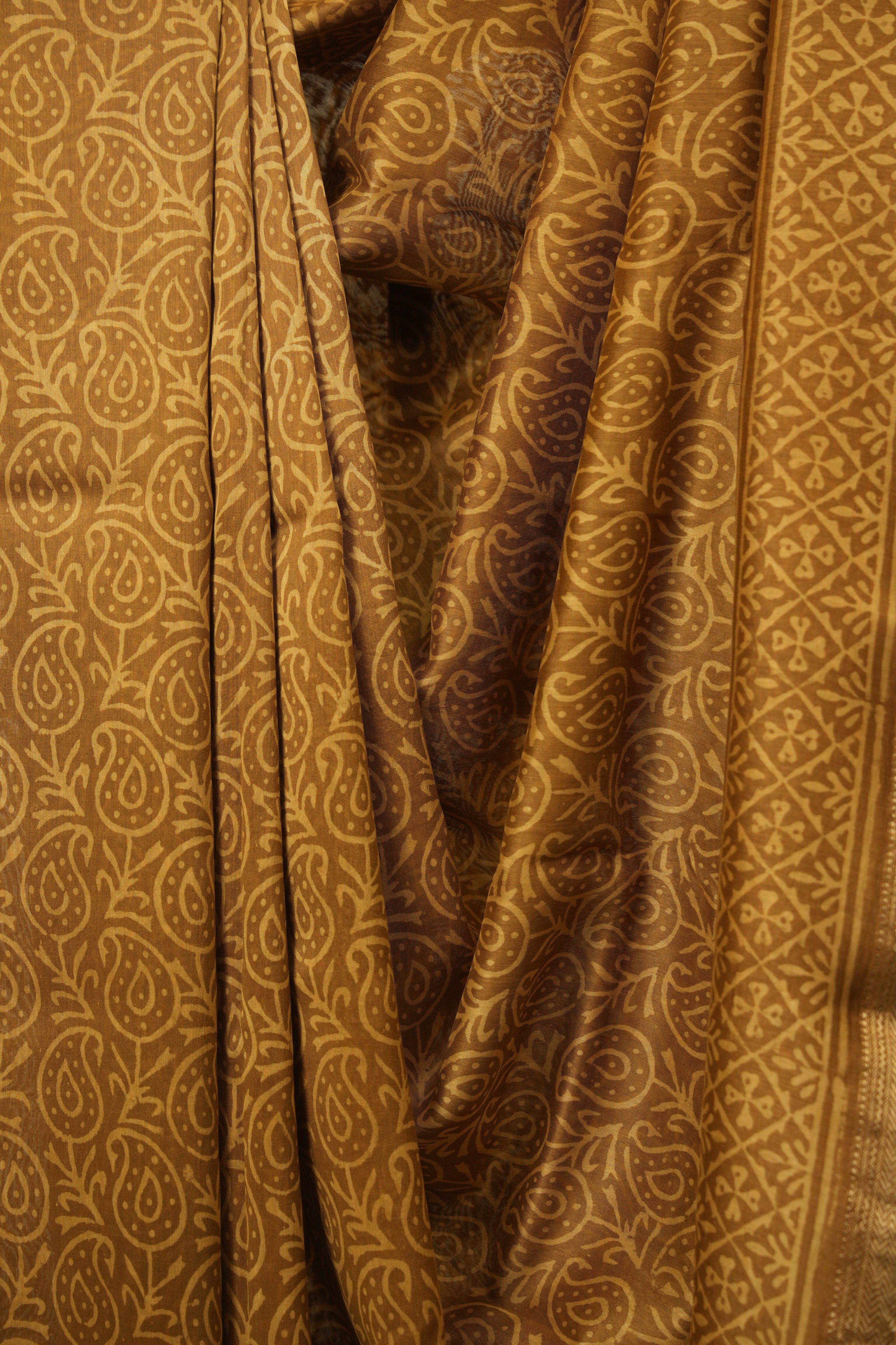 Mustard HBP Cotton Silk Saree With Maheshwari Border - SRMCSS1811