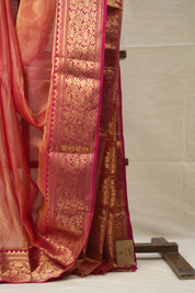 Brick Red Chanderi Tissue Silk Saree - SRBRCTS361