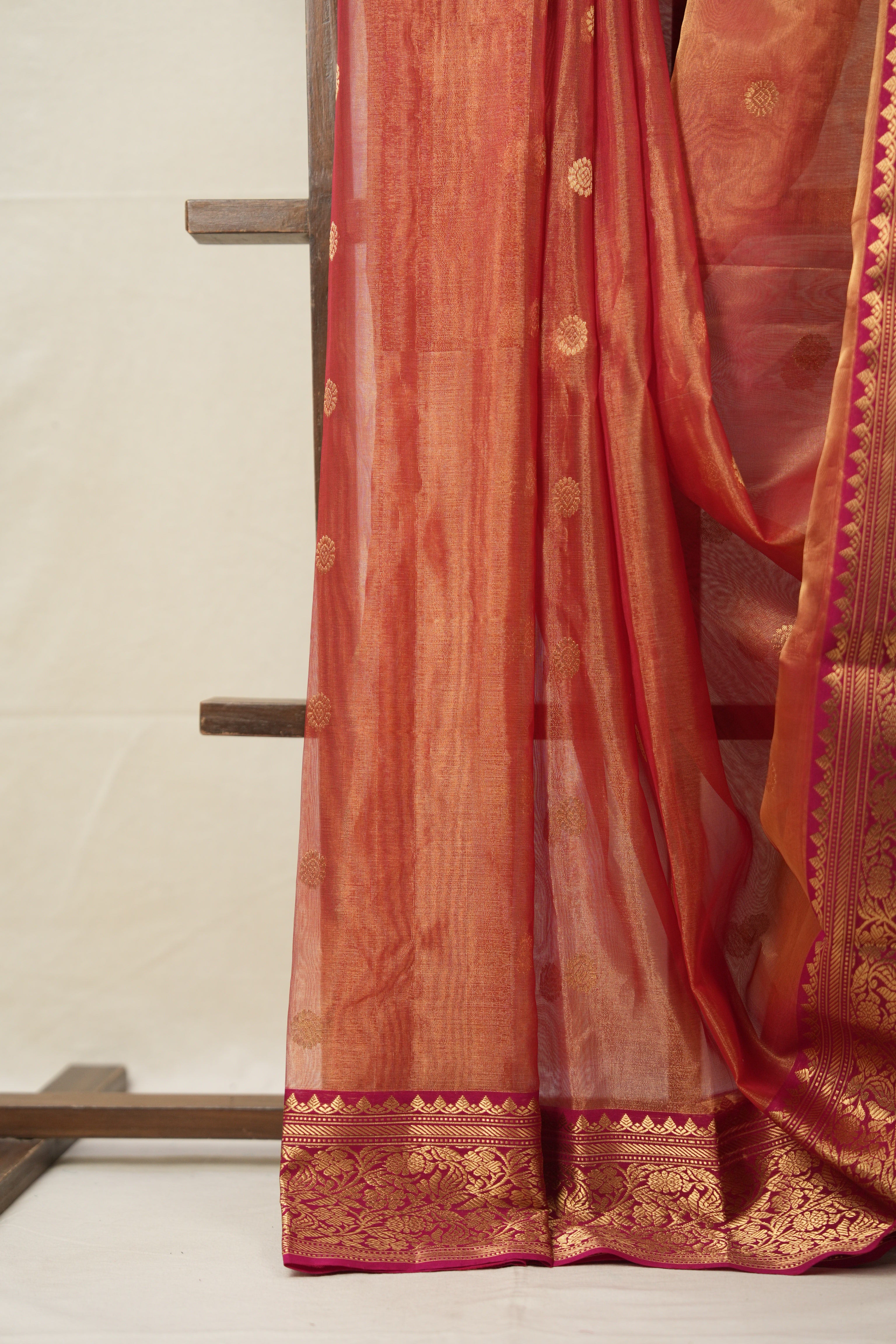 Brick Red Chanderi Tissue Silk Saree - SRBRCTS361