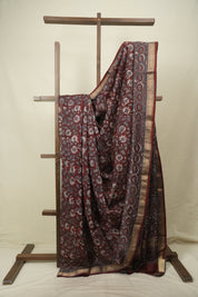 Maroon HBP Cotton Silk Saree With Maheshwari Border - SRMCSS1810