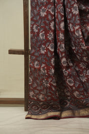 Maroon HBP Cotton Silk Saree With Maheshwari Border - SRMCSS1810
