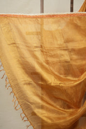 Orange - Gold Tissue Tussar Silk Saree With Lace - SRGOGTTSSWL15