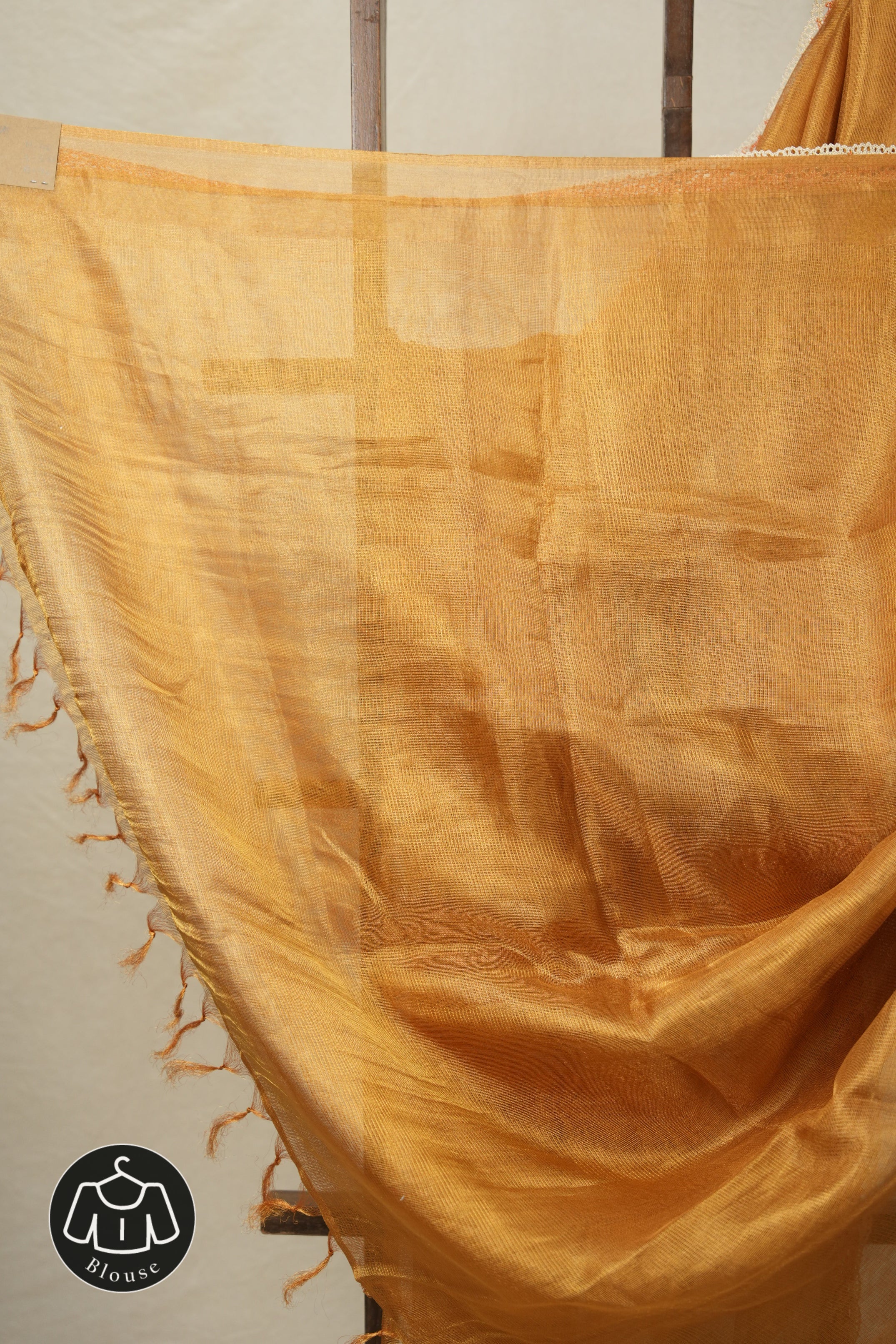 Orange - Gold Tissue Tussar Silk Saree With Lace - SRGOGTTSSWL15