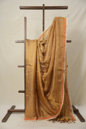 Lilac - Gold Tissue Tussar Silk Saree With Lace - SRGLGTTSSWL14