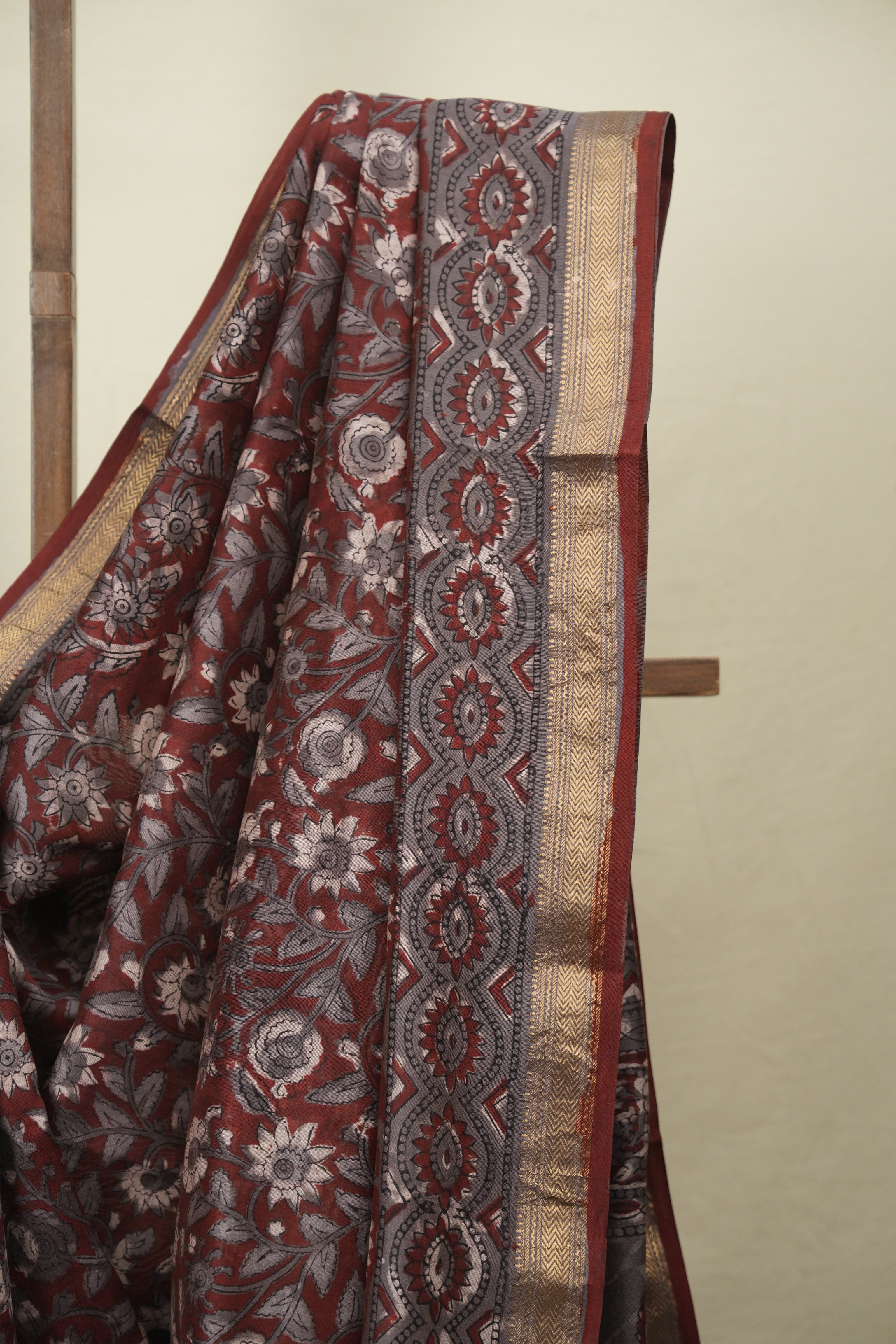 Maroon HBP Cotton Silk Saree With Maheshwari Border - SRMCSS1810