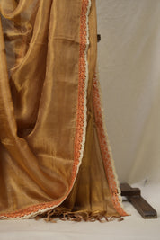 Lilac - Gold Tissue Tussar Silk Saree With Lace - SRGLGTTSSWL14