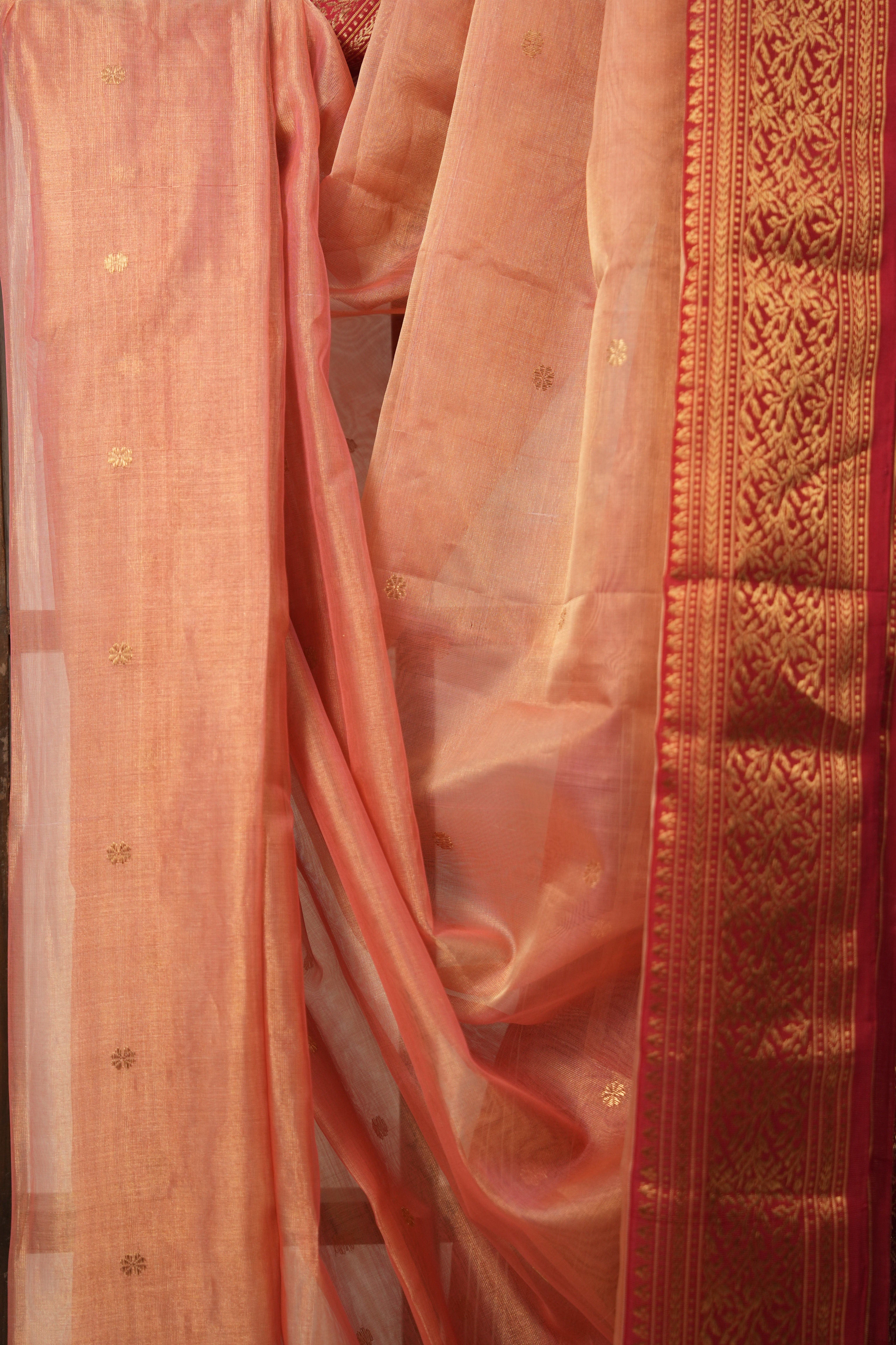 Peach Chanderi Tissue Silk Saree - SRPCTS359