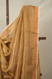Lilac - Gold Tissue Tussar Silk Saree With Lace - SRGLGTTSSWL14