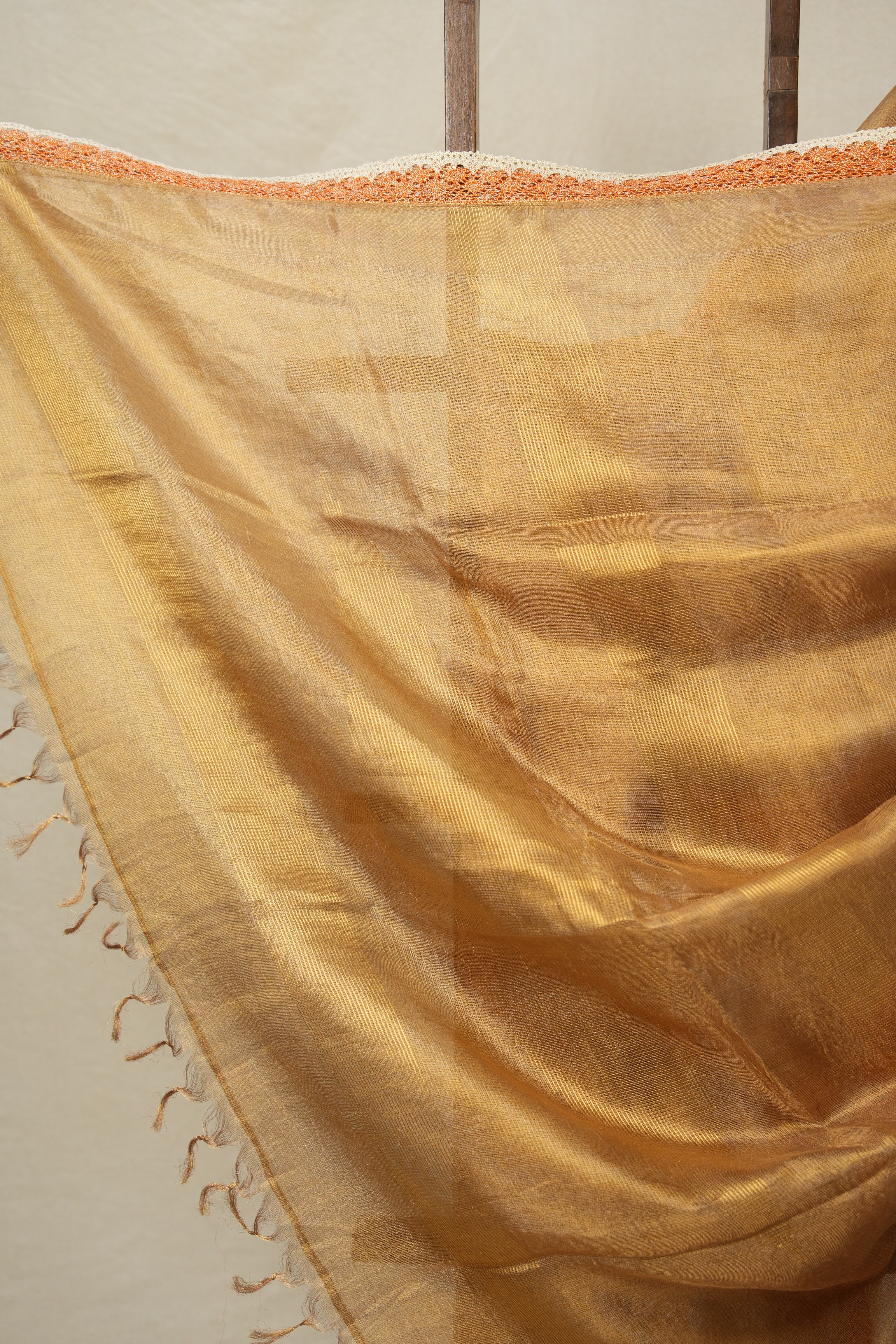 Lilac - Gold Tissue Tussar Silk Saree With Lace - SRGLGTTSSWL14