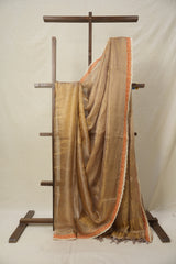 Grey-Lavender - Gold Tissue Tussar Silk Saree With Lace - SRGLGTTSSWL13