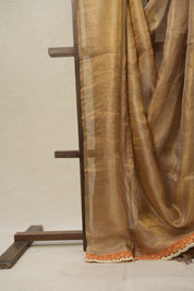 Grey-Lavender - Gold Tissue Tussar Silk Saree With Lace - SRGLGTTSSWL13