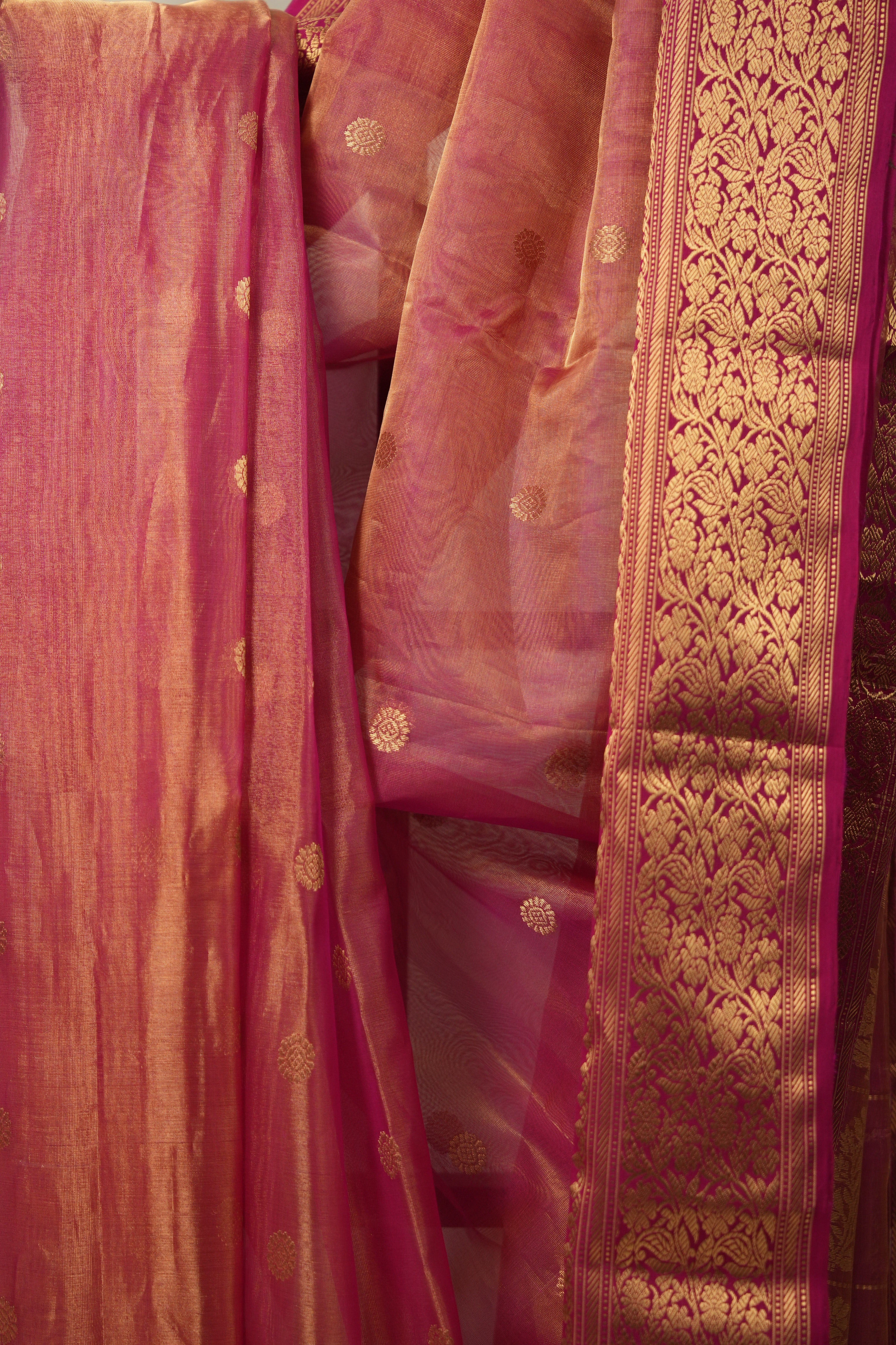 Two Tone Pink Chanderi Tissue Silk Saree - SRTTPCTS355